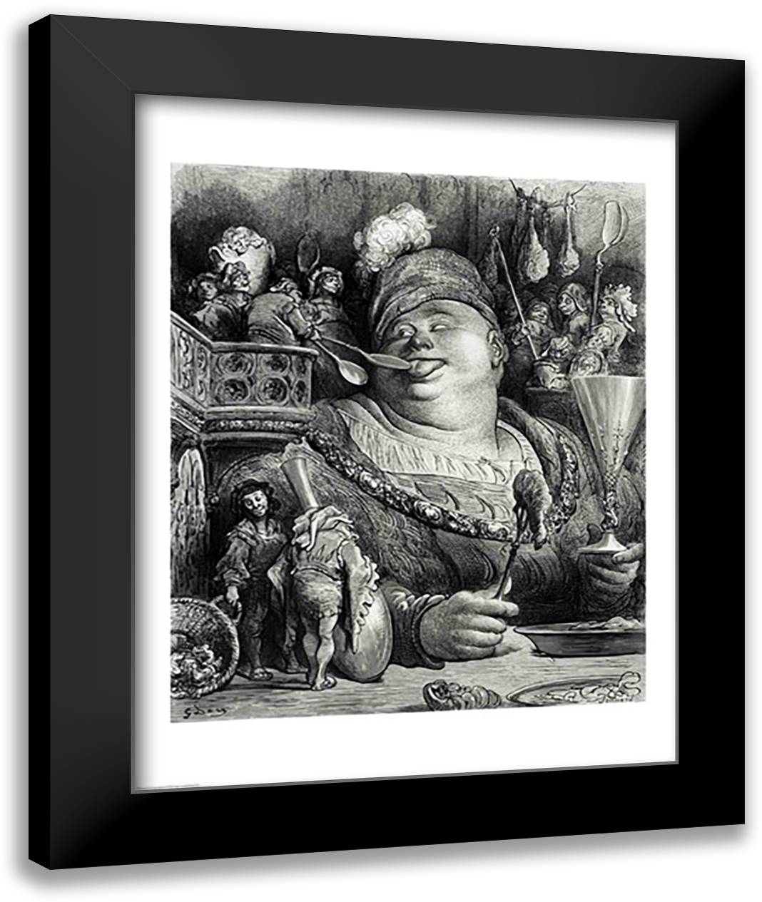 Pantagruel's meal 22x28 Black Modern Wood Framed Art Print Poster by Dore, Gustave