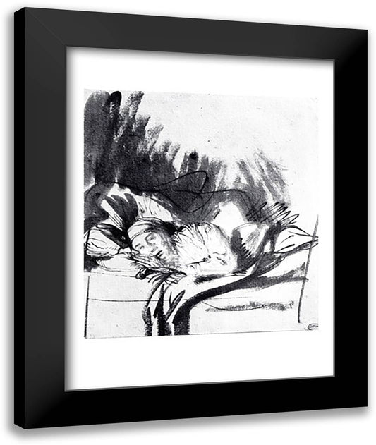 Sick woman in a bed 22x28 Black Modern Wood Framed Art Print Poster by Rembrandt