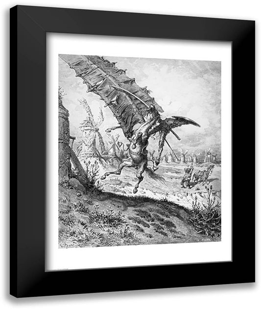 Don Quixote and the Windmills 22x28 Black Modern Wood Framed Art Print Poster by Dore, Gustave