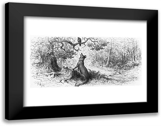 The Crow and the Fox 28x22 Black Modern Wood Framed Art Print Poster by Dore, Gustave