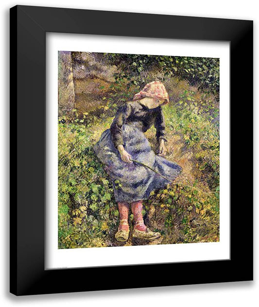 Girl with a Stick, 1881 22x28 Black Modern Wood Framed Art Print Poster by Pissarro, Camille
