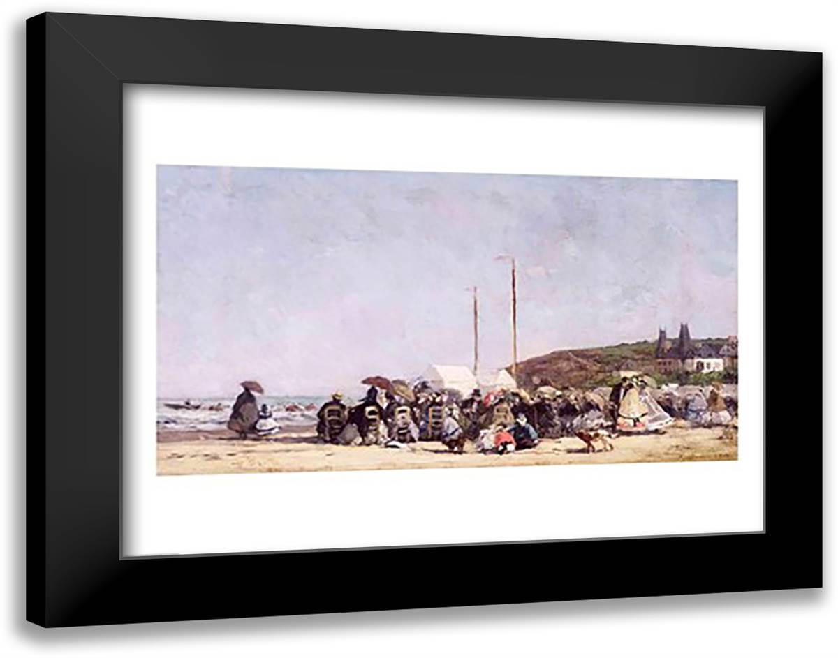 The Beach at Trouville, 1864 28x22 Black Modern Wood Framed Art Print Poster by Boudin, Eugene Louis