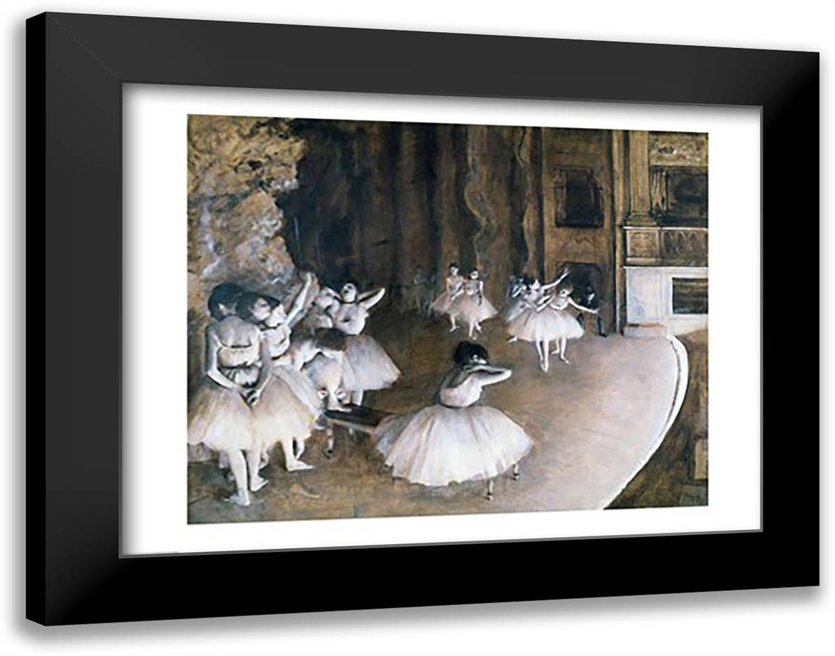 Ballet Rehearsal on the Stage, 1874 28x22 Black Modern Wood Framed Art Print Poster by Degas, Edgar