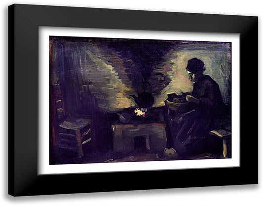 Peasant Woman by the Hearth, c.1885 28x22 Black Modern Wood Framed Art Print Poster by Van Gogh, Vincent