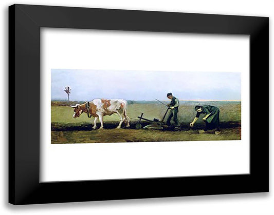 Labourer and Peasant Planting Potatoes, 1884 28x22 Black Modern Wood Framed Art Print Poster by Van Gogh, Vincent