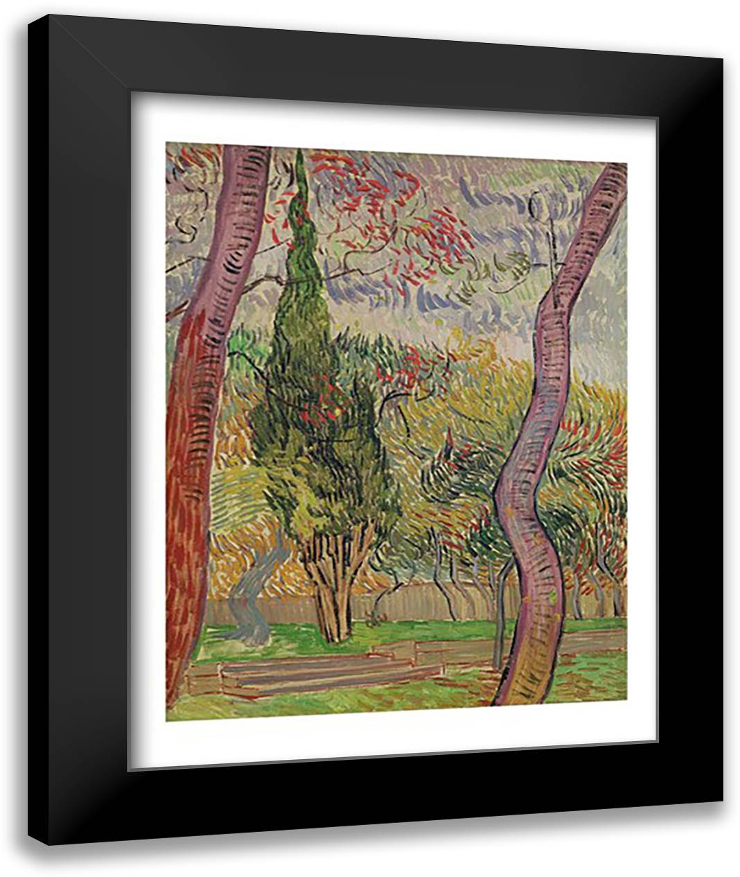 The Park at the Saint-Paul Hospital, 1889 22x28 Black Modern Wood Framed Art Print Poster by Van Gogh, Vincent