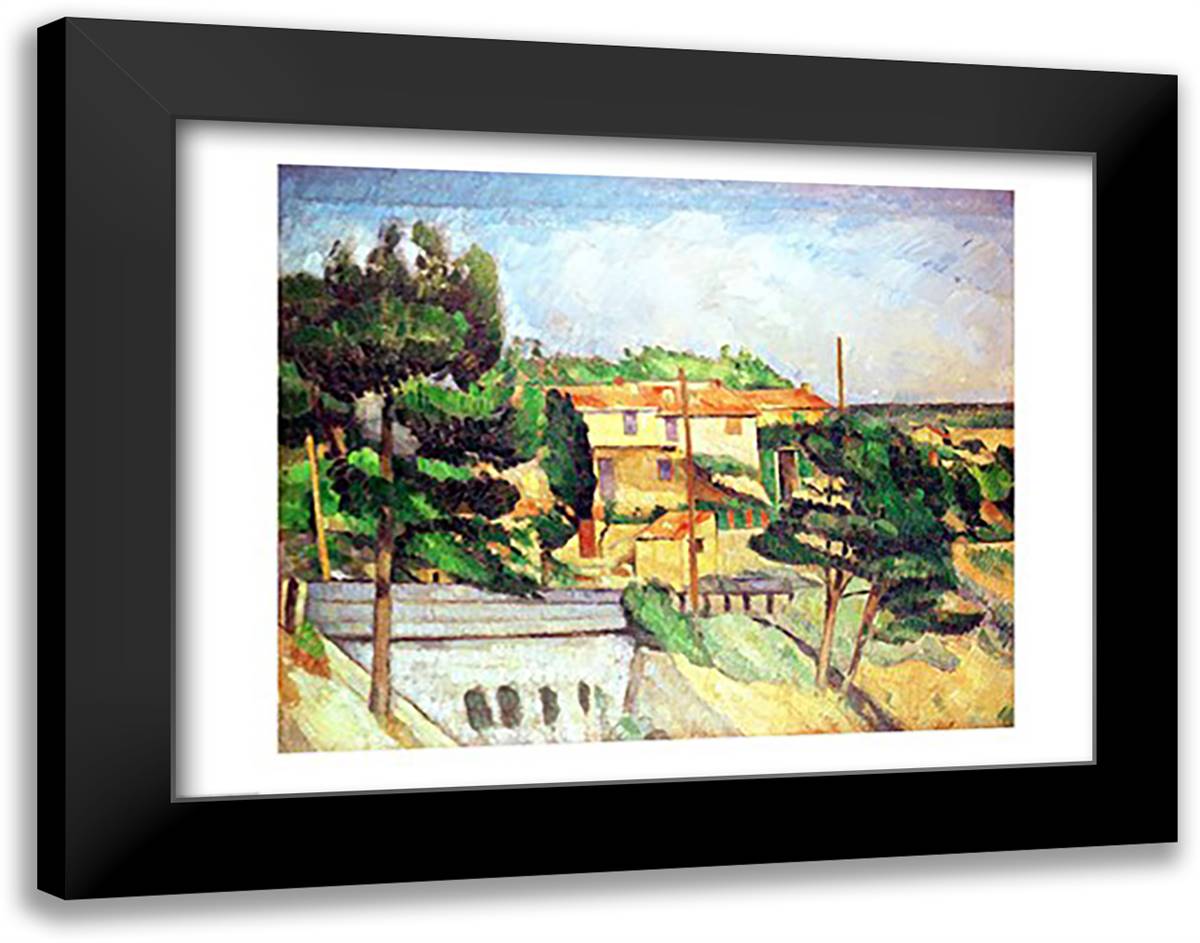 Viaduct at Estaque 28x22 Black Modern Wood Framed Art Print Poster by Cezanne, Paul