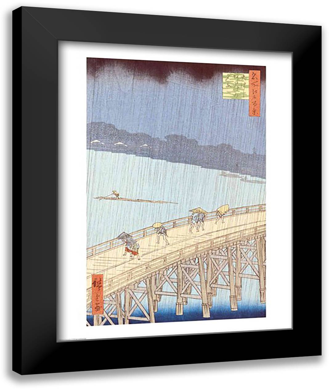 Sudden Shower on Ohashi Bridge 22x28 Black Modern Wood Framed Art Print Poster by Hiroshige, Utagawa