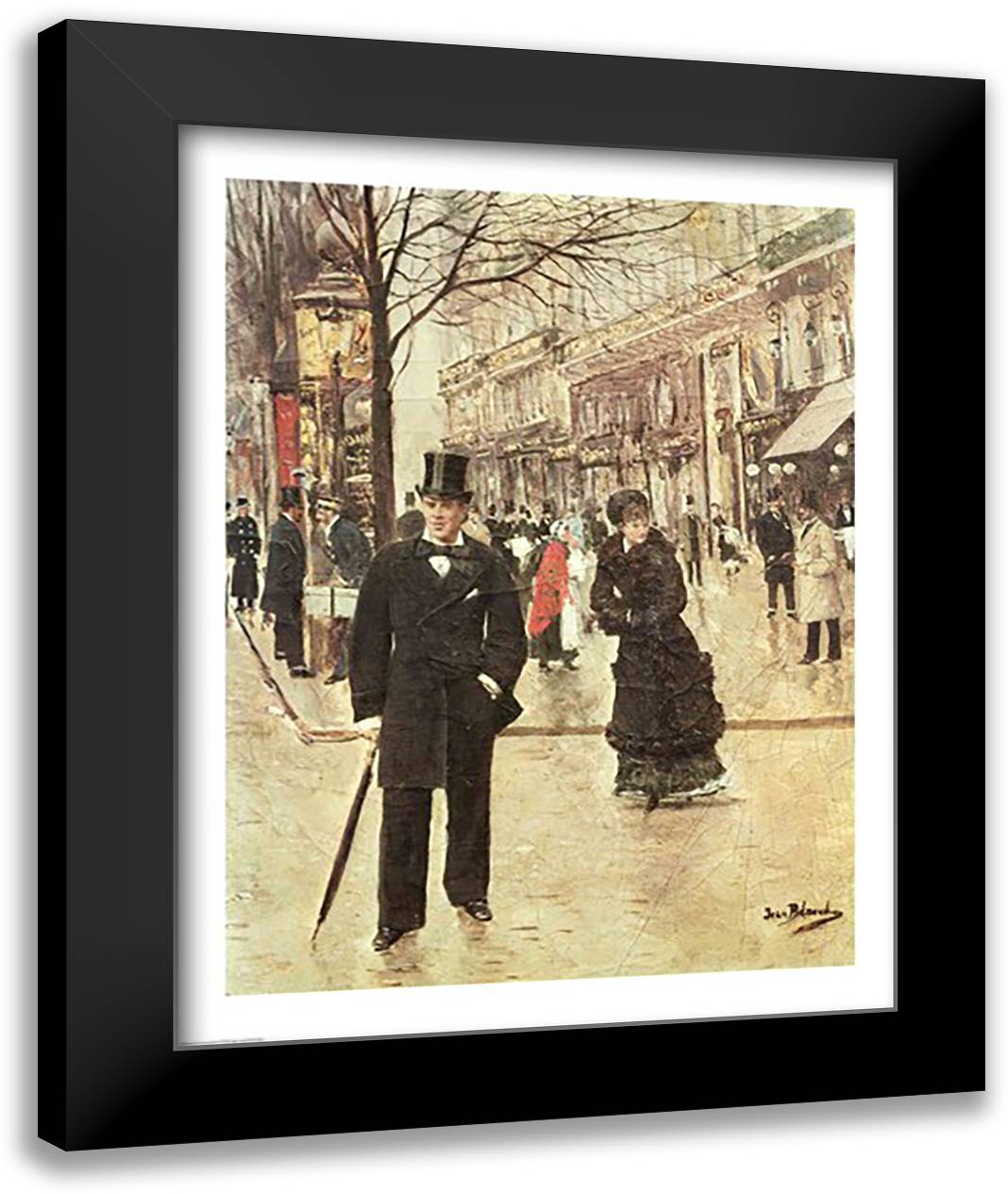 On the Boulevard 22x28 Black Modern Wood Framed Art Print Poster by Beraud, Jean