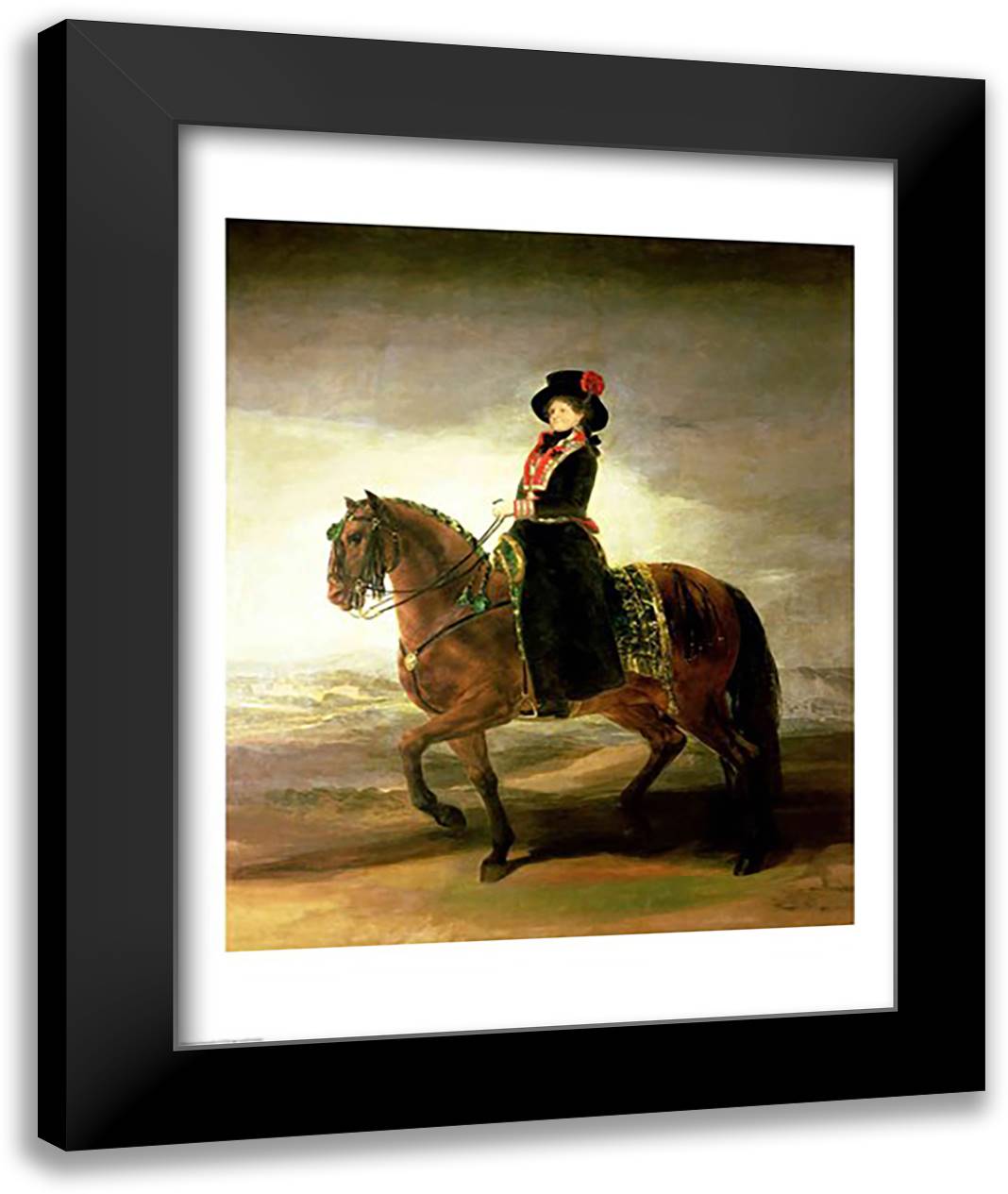 Equestrian portrait of Queen Maria Luisa 22x28 Black Modern Wood Framed Art Print Poster by Goya, Francisco De