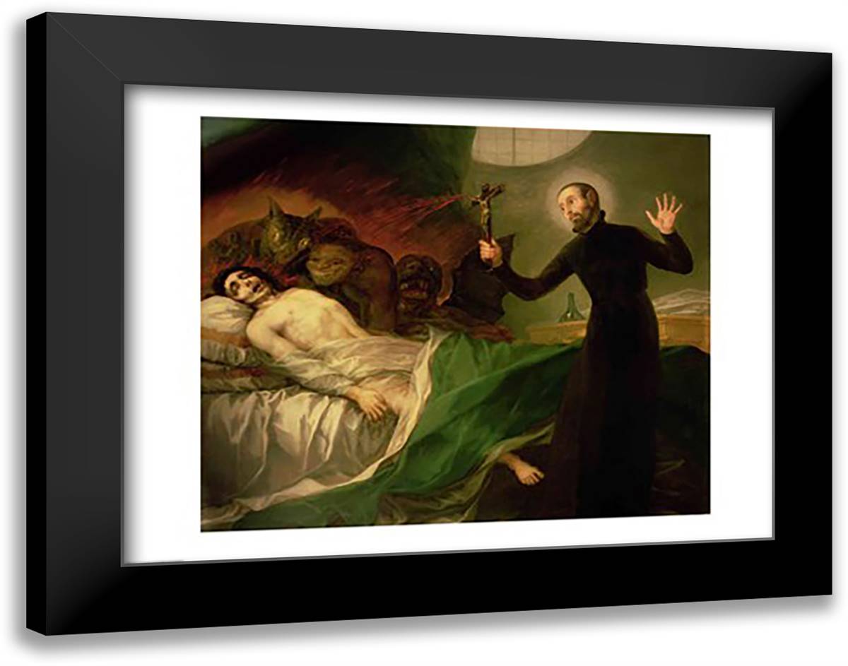 St. Francis Borgia 28x22 Black Modern Wood Framed Art Print Poster by Goya, Francisco De
