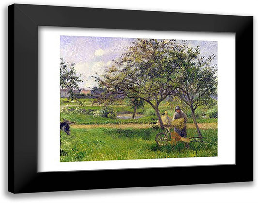 The Wheelbarrow, Orchard, c.1881 28x22 Black Modern Wood Framed Art Print Poster by Pissarro, Camille