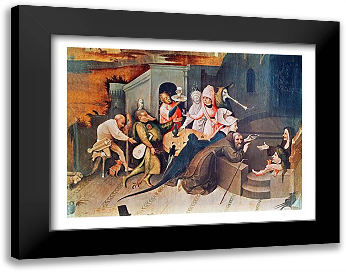 Triptych of the Temptation of St. Anthony, detail of the central panel 28x22 Black Modern Wood Framed Art Print Poster by Bosch, Hieronymus