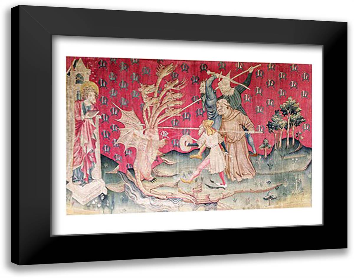 The Dragon Fighting with the Servants of God 28x22 Black Modern Wood Framed Art Print Poster by Bataille, Nicolas