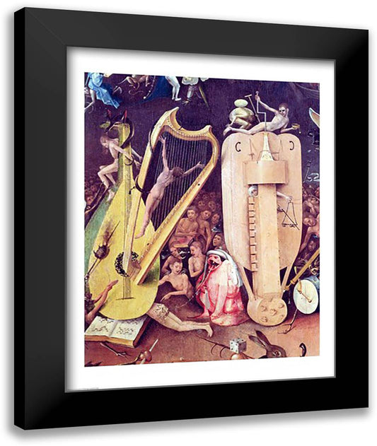 The Garden of Earthly Delights: Hell, detail of musical instuments from the right wing of the triptych, c.1500 22x28 Black Modern Wood Framed Art Print Poster by Bosch, Hieronymus
