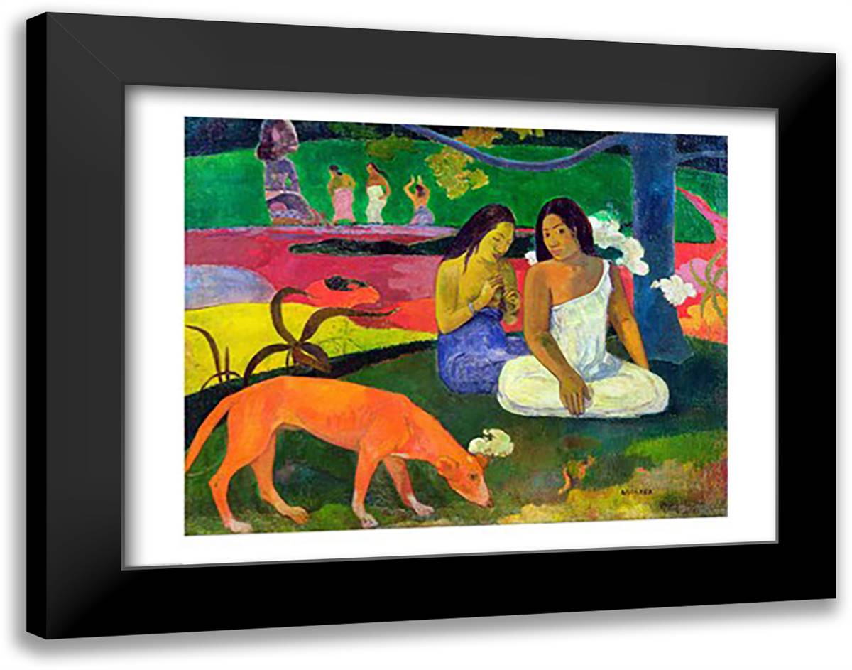 Arearea (The Red Dog), 1892 28x22 Black Modern Wood Framed Art Print Poster by Gauguin, Paul