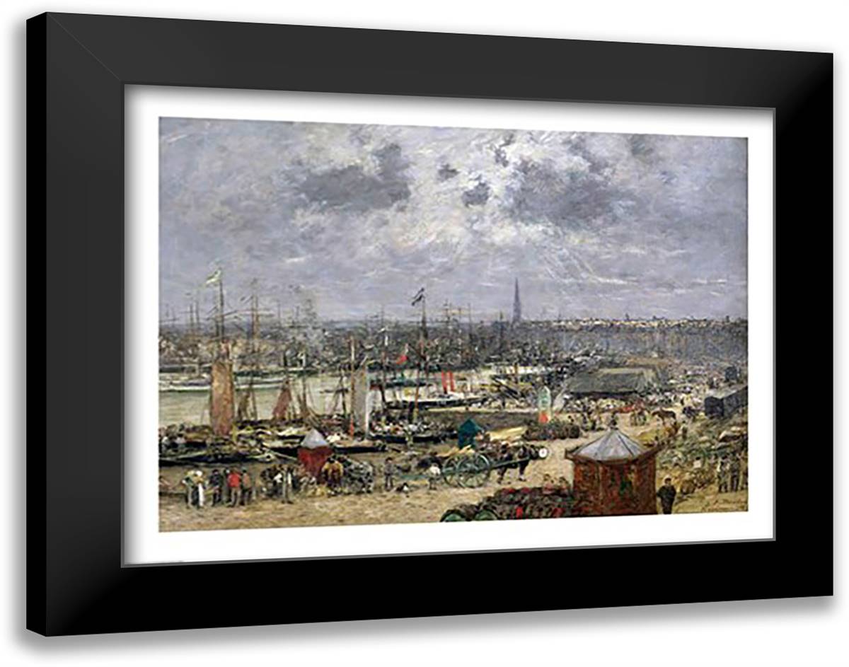 The Port of Bordeaux, 1874 28x22 Black Modern Wood Framed Art Print Poster by Boudin, Eugene Louis