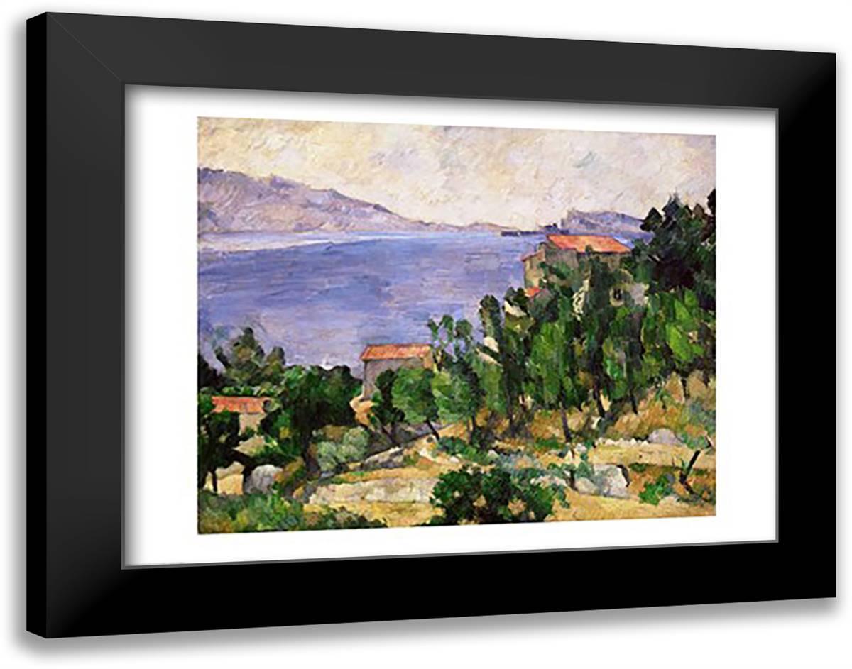 View of Mount Marseilleveyre and the Isle of Maire 28x22 Black Modern Wood Framed Art Print Poster by Cezanne, Paul