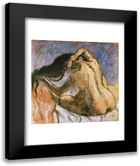 Woman Combing her Hair 22x28 Black Modern Wood Framed Art Print Poster by Degas, Edgar