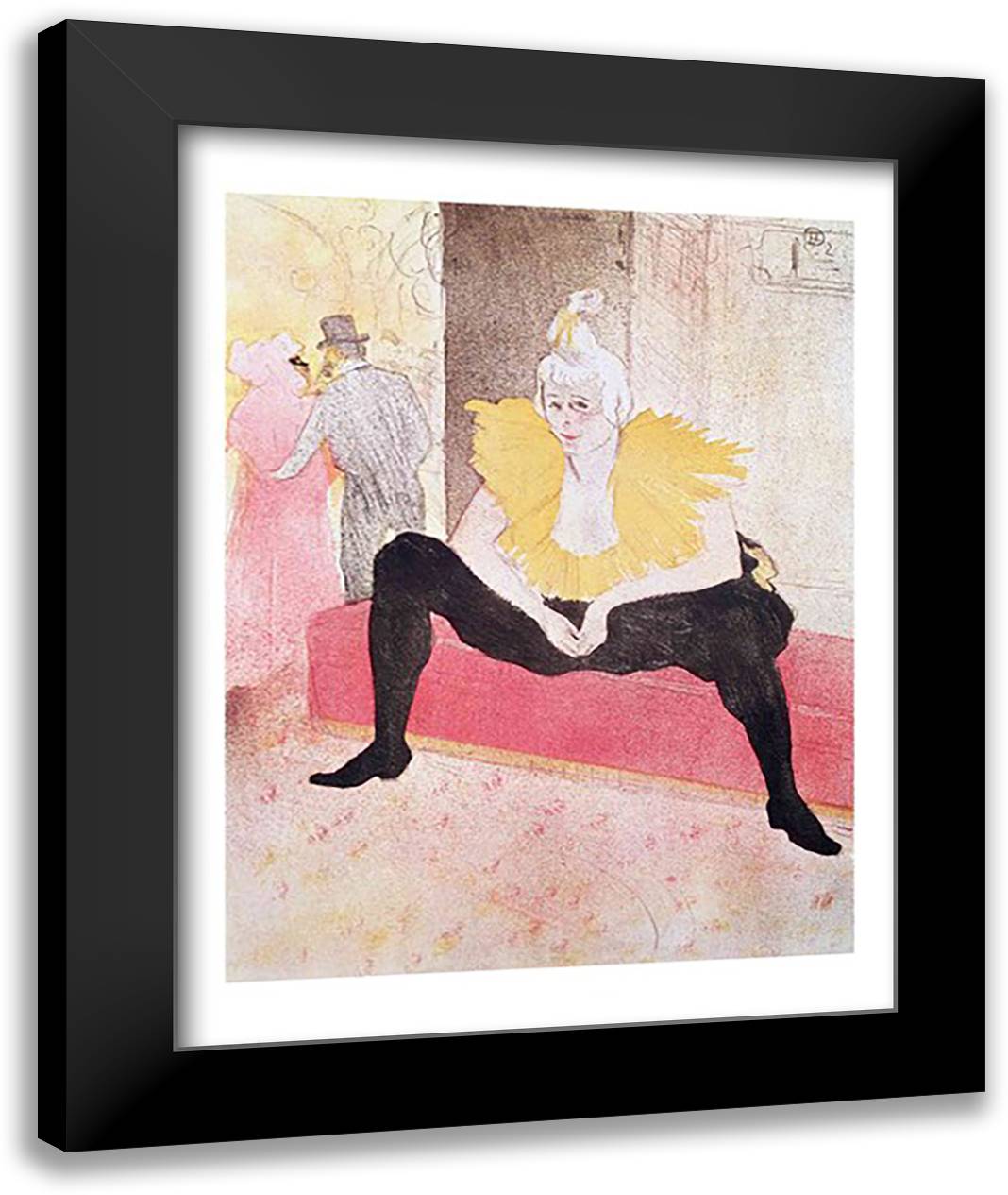 The Clowness Cha-U-Kao Seated, 1896 22x28 Black Modern Wood Framed Art Print Poster by Toulouse-Lautrec, Henri de