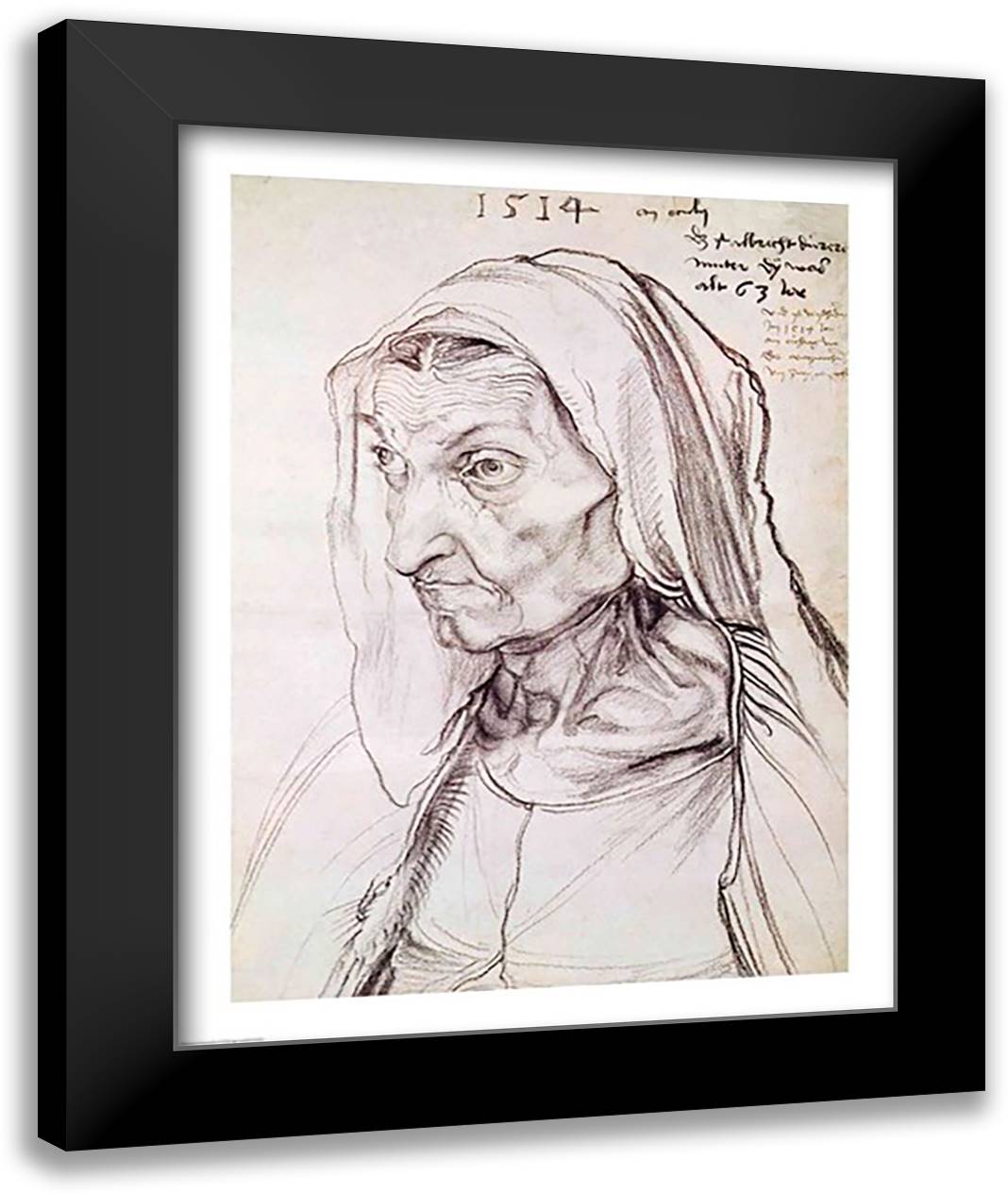 Portrait of the artist's mother, 1514 22x28 Black Modern Wood Framed Art Print Poster by Durer, Albrecht