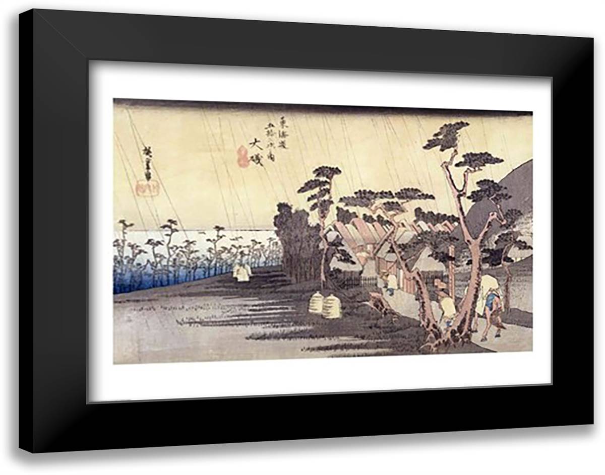 Oiso: Toraga Ame Shower 28x22 Black Modern Wood Framed Art Print Poster by Hiroshige, Utagawa