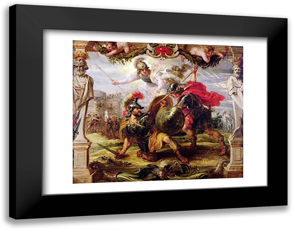 Achilles Defeating Hector 28x22 Black Modern Wood Framed Art Print Poster by Rubens, Peter Paul