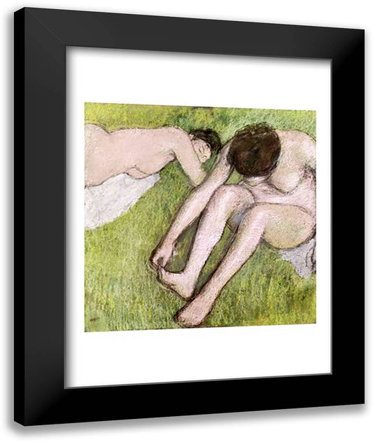 Two Bathers on the Grass 22x28 Black Modern Wood Framed Art Print Poster by Degas, Edgar