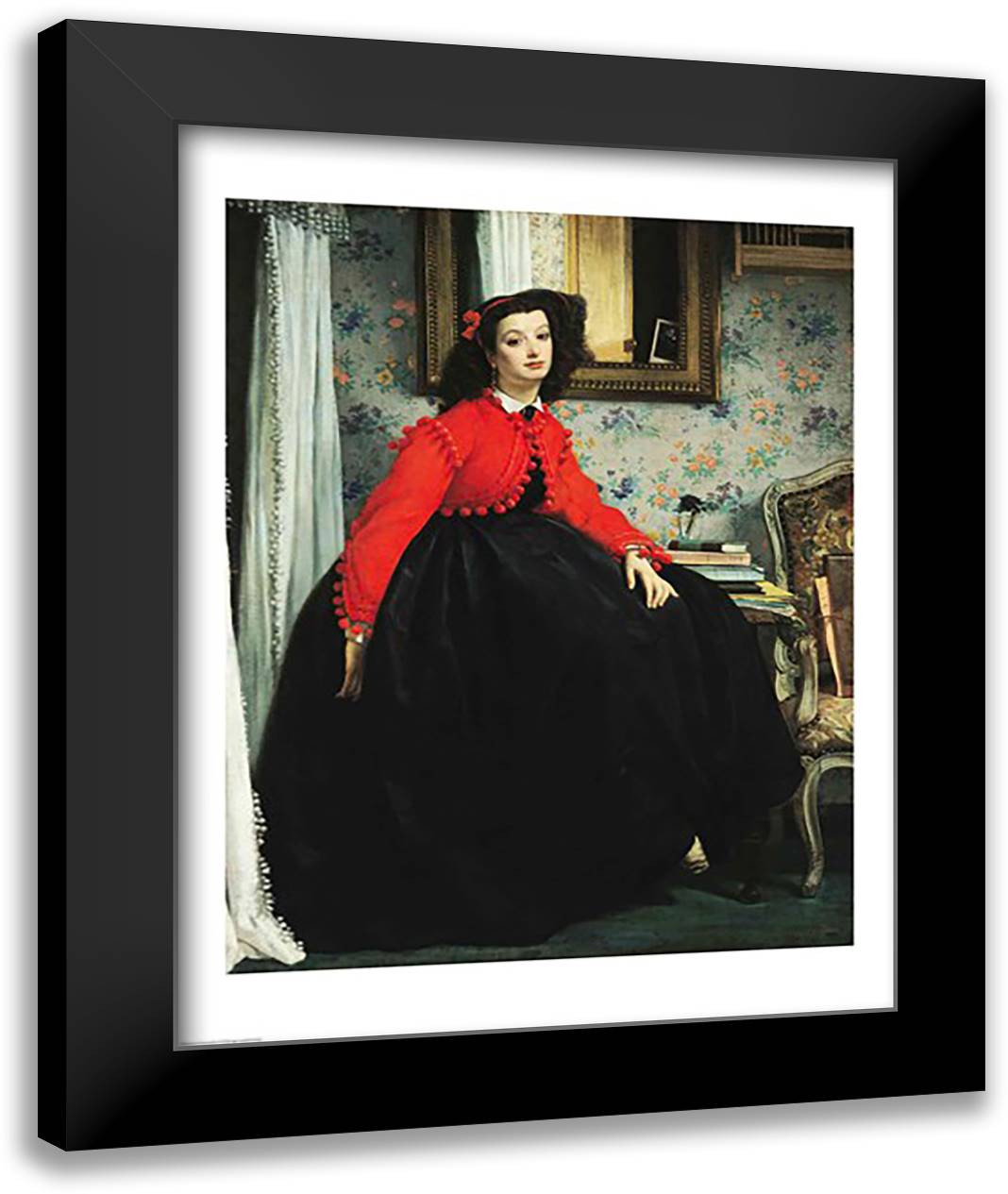 Young Lady in a Red Jacket 22x28 Black Modern Wood Framed Art Print Poster by Tissot, James