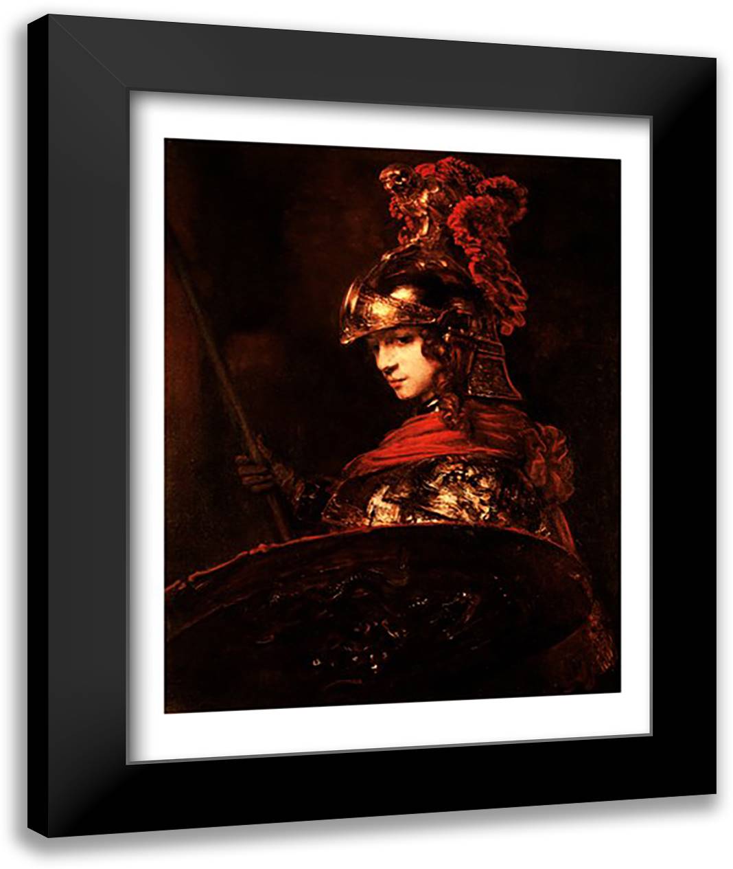 Pallas Athena or, Armoured Figure 22x28 Black Modern Wood Framed Art Print Poster by Rembrandt