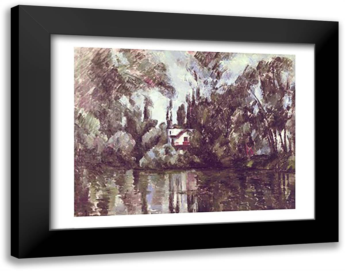 House on the Banks of the Marne, 1889-90 28x22 Black Modern Wood Framed Art Print Poster by Cezanne, Paul