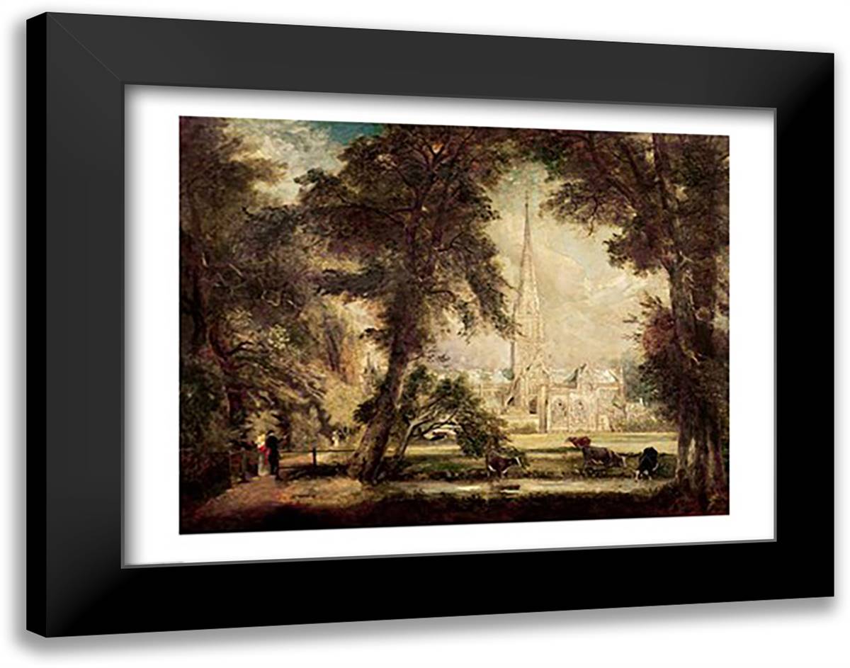 Salisbury Cathedral from the Bishop's Grounds, c.1822-23 28x22 Black Modern Wood Framed Art Print Poster by Constable, John