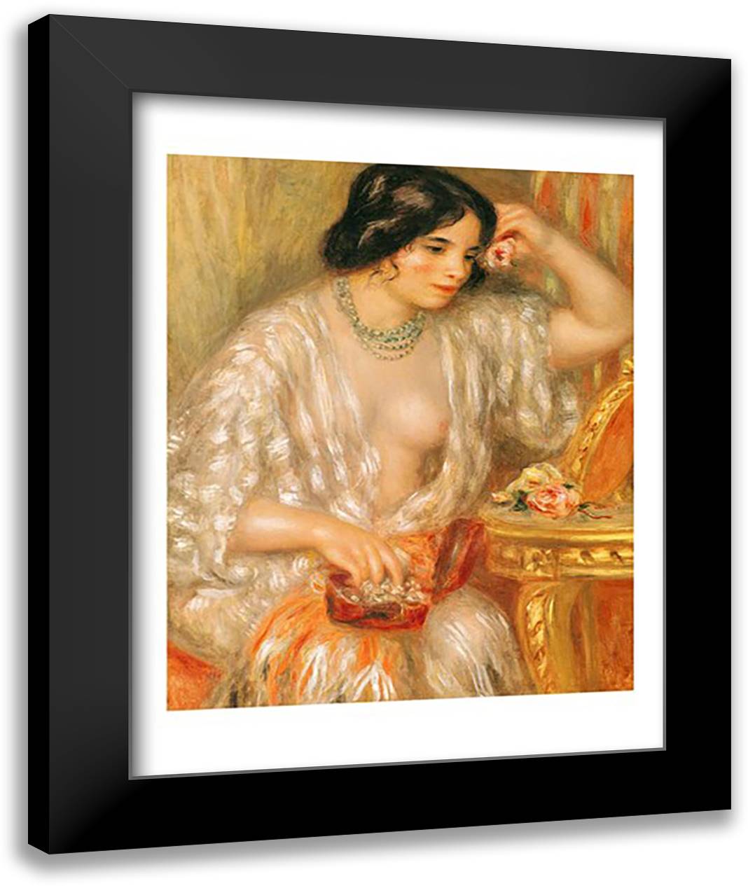 Gabrielle with Jewellery, 1910 22x28 Black Modern Wood Framed Art Print Poster by Renoir, Pierre-Auguste