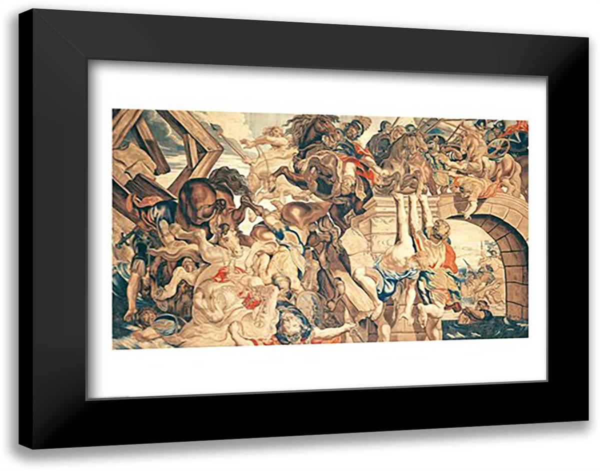 Battle of Pons Milvius 28x22 Black Modern Wood Framed Art Print Poster by Rubens, Peter Paul