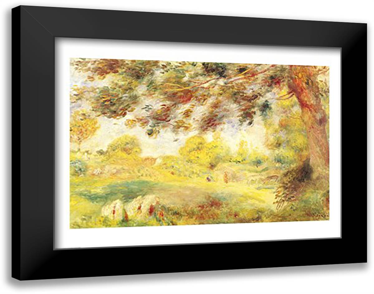 Spring Landscape 28x22 Black Modern Wood Framed Art Print Poster by Renoir, Pierre-Auguste