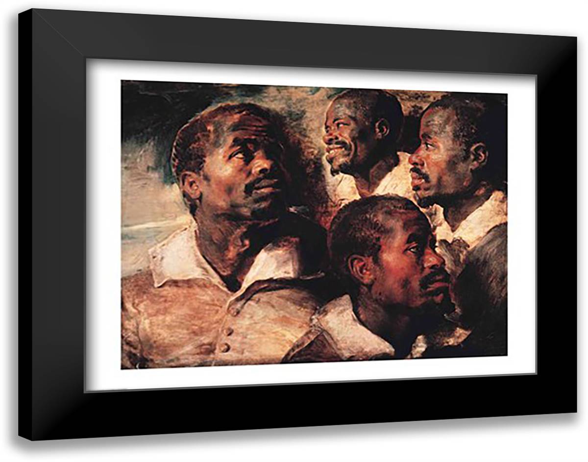 Studies of the Head of a Negro 28x22 Black Modern Wood Framed Art Print Poster by Rubens, Peter Paul