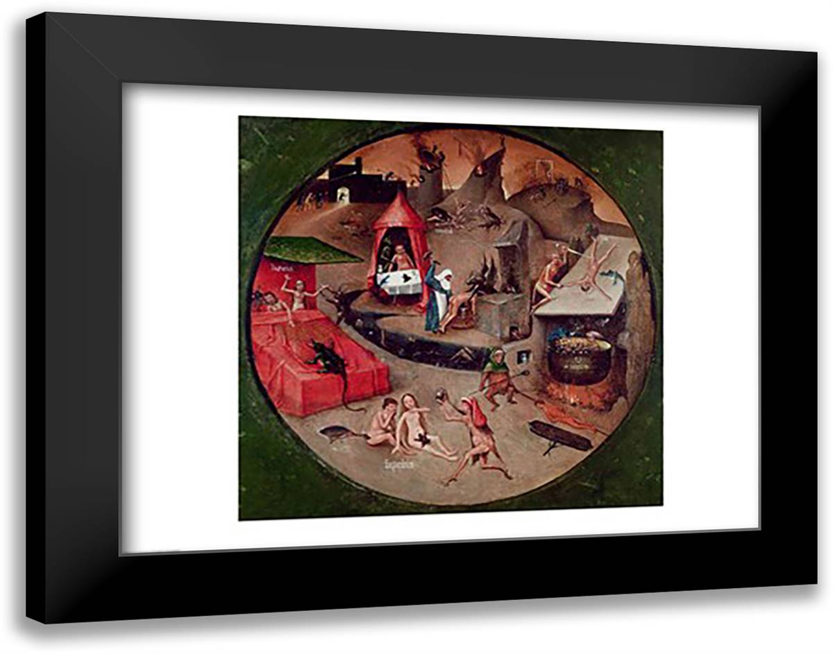Tabletop of the Seven Deadly Sins and the Four Last Things, detail of Hell, c.1480 28x22 Black Modern Wood Framed Art Print Poster by Bosch, Hieronymus