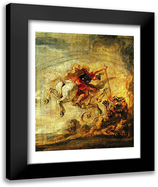Bellerophon Riding Pegasus Fighting the Chimaera 22x28 Black Modern Wood Framed Art Print Poster by Rubens, Peter Paul