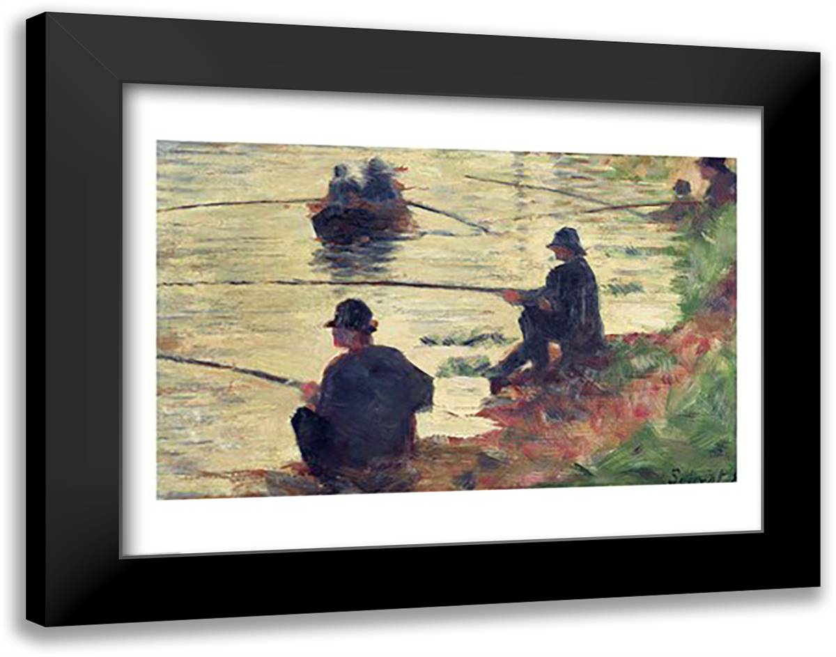 Anglers, Study for 'La Grande Jatte', 1883 28x22 Black Modern Wood Framed Art Print Poster by Seurat, Georges