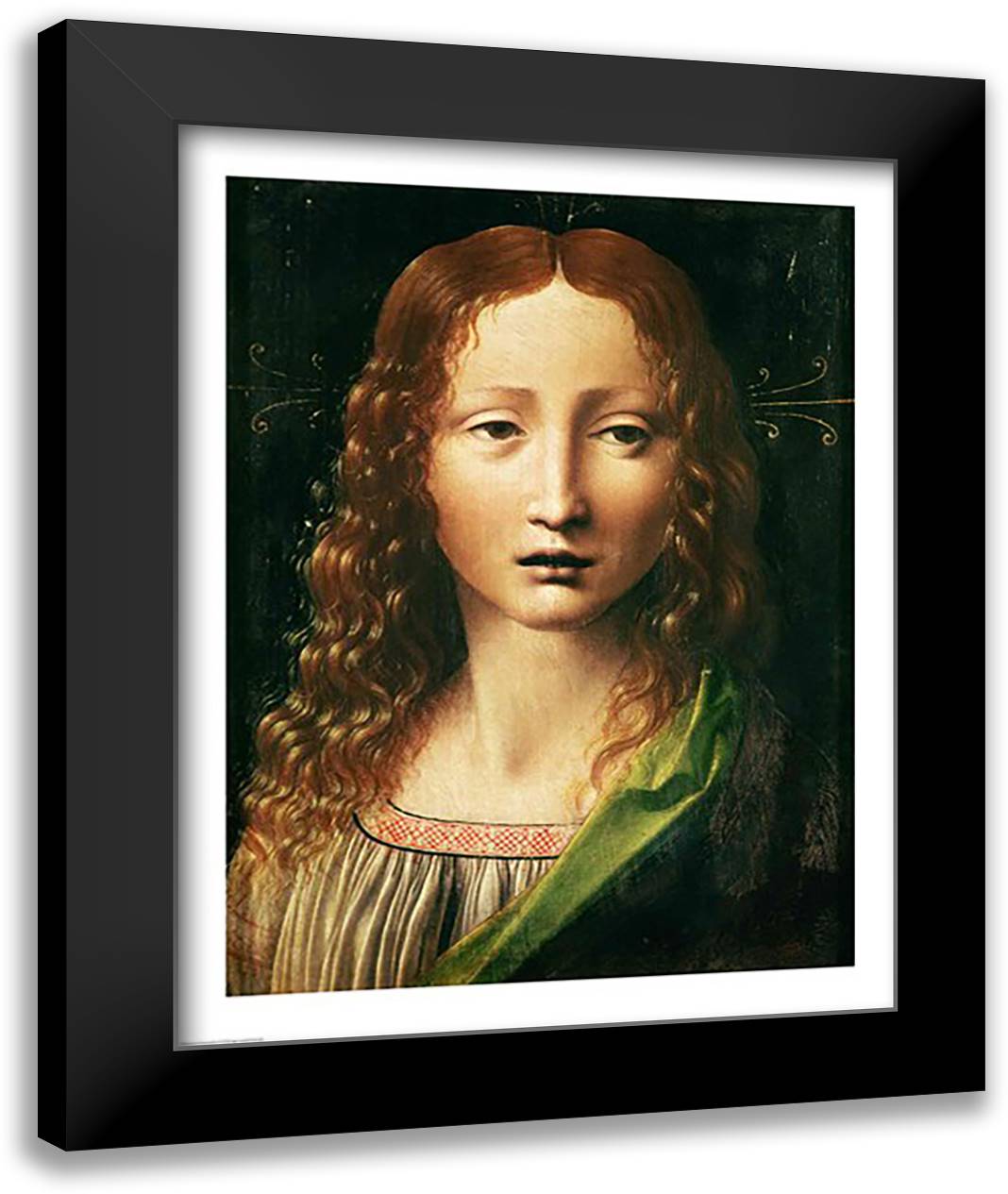 Head of the Saviour 22x28 Black Modern Wood Framed Art Print Poster by da Vinci, Leonardo