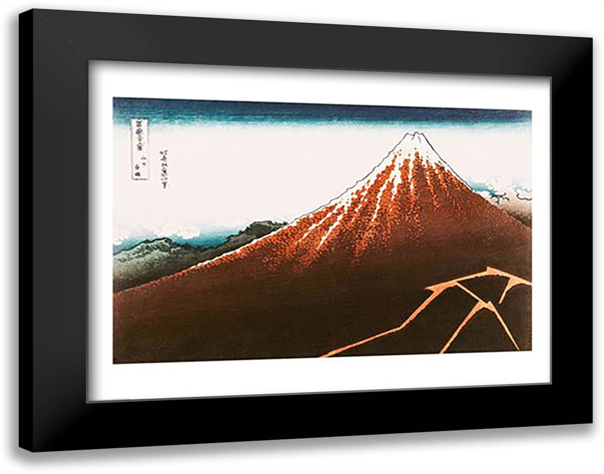Fuji above the Lightning 28x22 Black Modern Wood Framed Art Print Poster by Hokusai, Katsushika