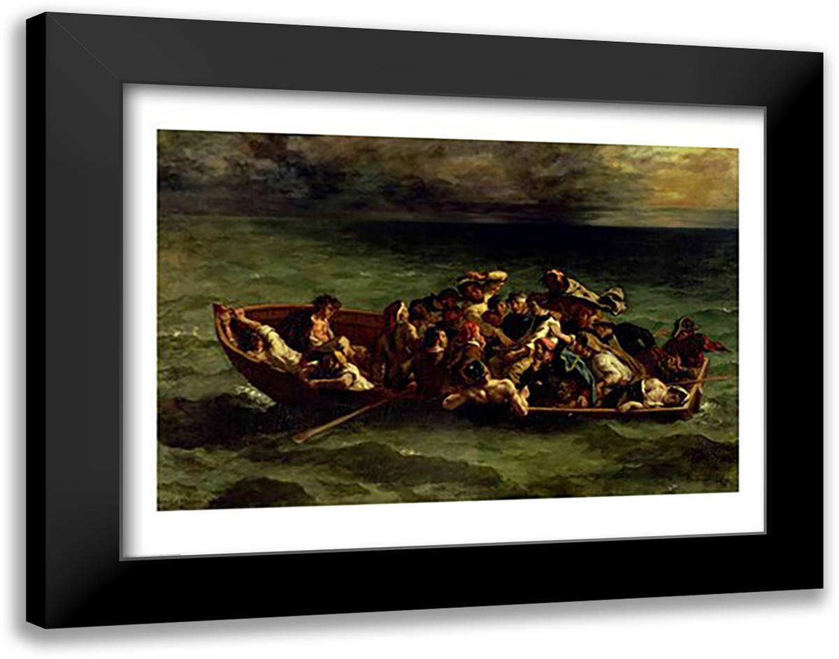 The Shipwreck of Don Juan, 1840 28x22 Black Modern Wood Framed Art Print Poster by Delacroix, Eugene