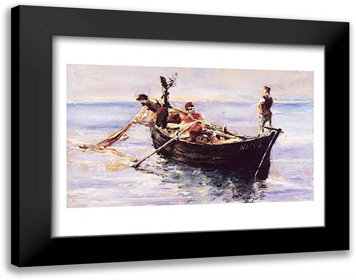Fishing Boat, 1881 28x22 Black Modern Wood Framed Art Print Poster by Toulouse-Lautrec, Henri de