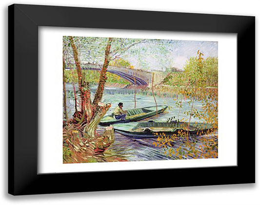 Fishing in the Spring. Pont de Clichy, 1887 28x22 Black Modern Wood Framed Art Print Poster by Van Gogh, Vincent
