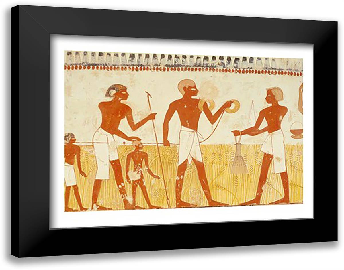 Measuring the land using rope, from the Tomb Chapel of Menna 28x22 Black Modern Wood Framed Art Print Poster