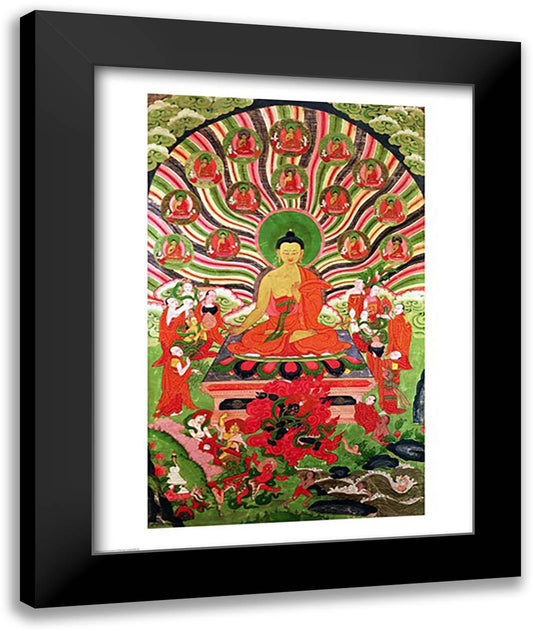 Scenes from the life of Buddha 22x28 Black Modern Wood Framed Art Print Poster