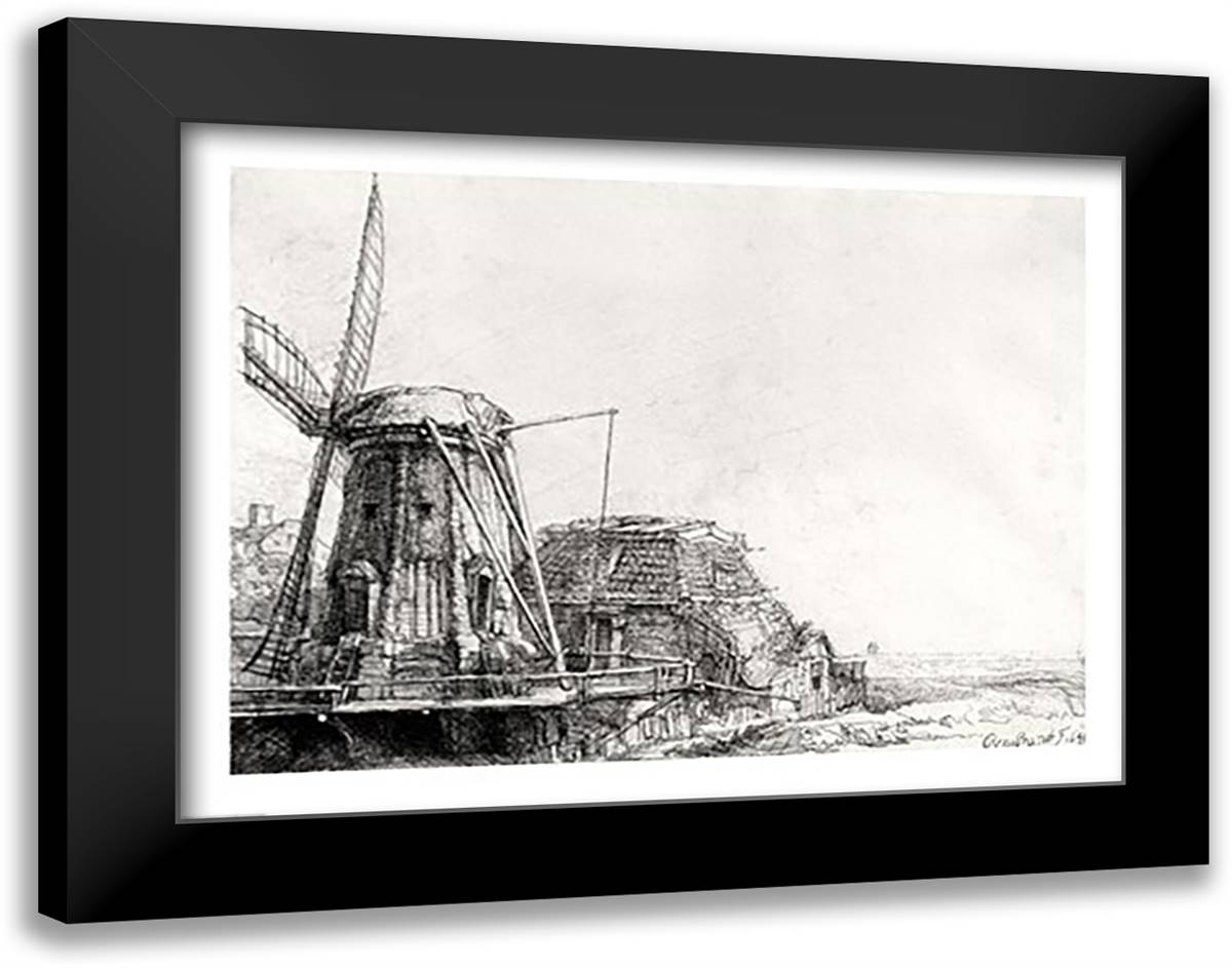 The Mill, 1641 28x22 Black Modern Wood Framed Art Print Poster by Rembrandt