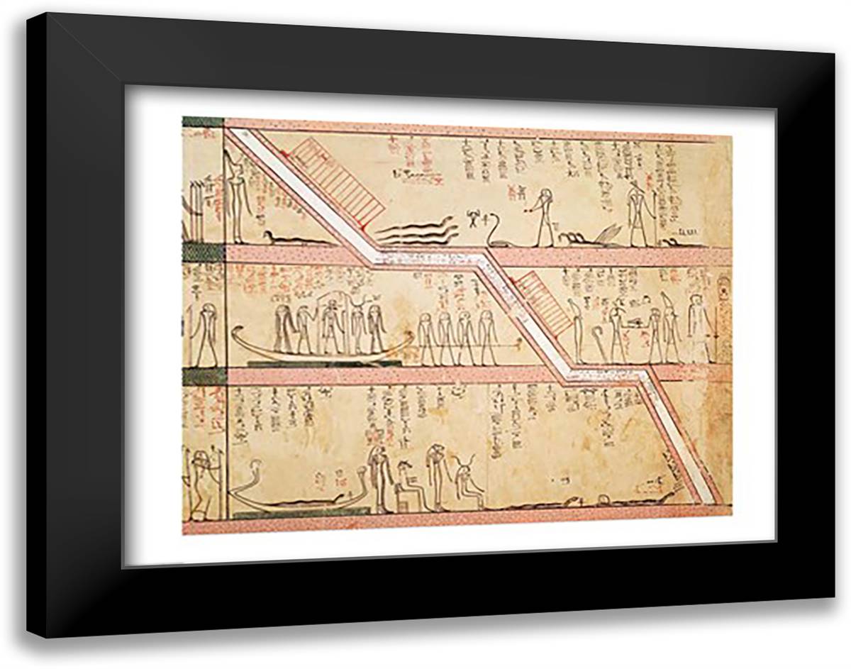 Descent of the sarcophagus into the tomb, from the Tomb of Tuthmosis III 28x22 Black Modern Wood Framed Art Print Poster