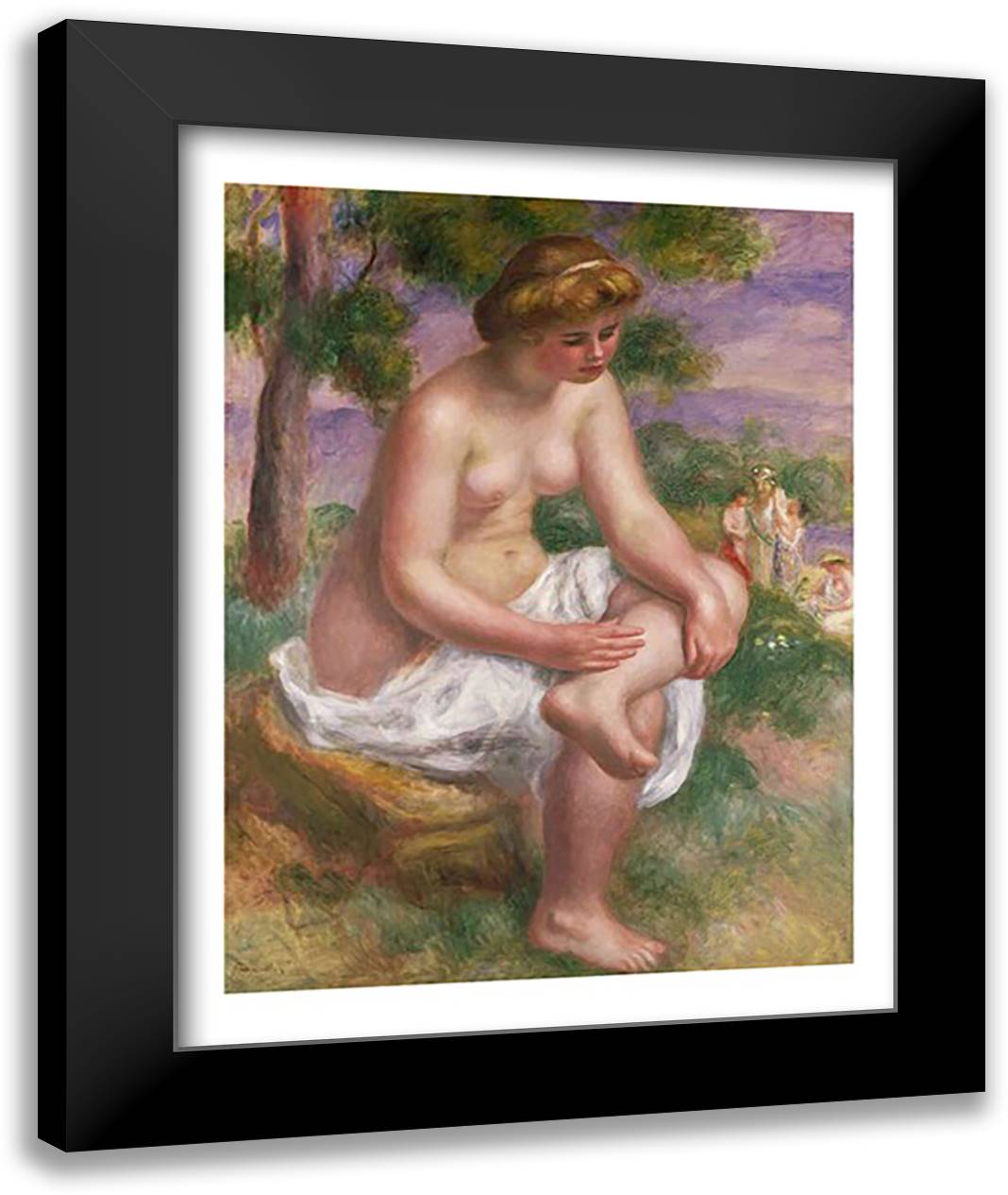 Seated Bather in a Landscape 22x28 Black Modern Wood Framed Art Print Poster by Renoir, Pierre-Auguste