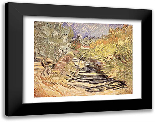 A Road in St. Remy with Female Figures, 1889 28x22 Black Modern Wood Framed Art Print Poster by Van Gogh, Vincent